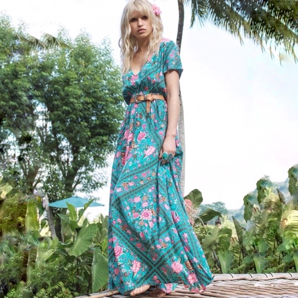 Spell Dresses & Skirts - SPELL AND THE GYPSEY PINK TURQUOISE FLORAL PRINT BUTTON UP BABUSHKA GOWN DRESS